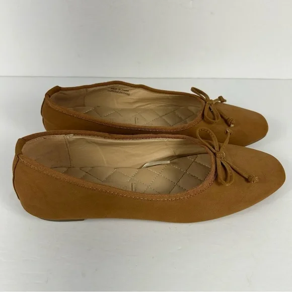 Joe Fresh Cognac Brown Ballerina Flats Sz 9 | Classic Round Toe Bow Shoe - Picture 6 of 9